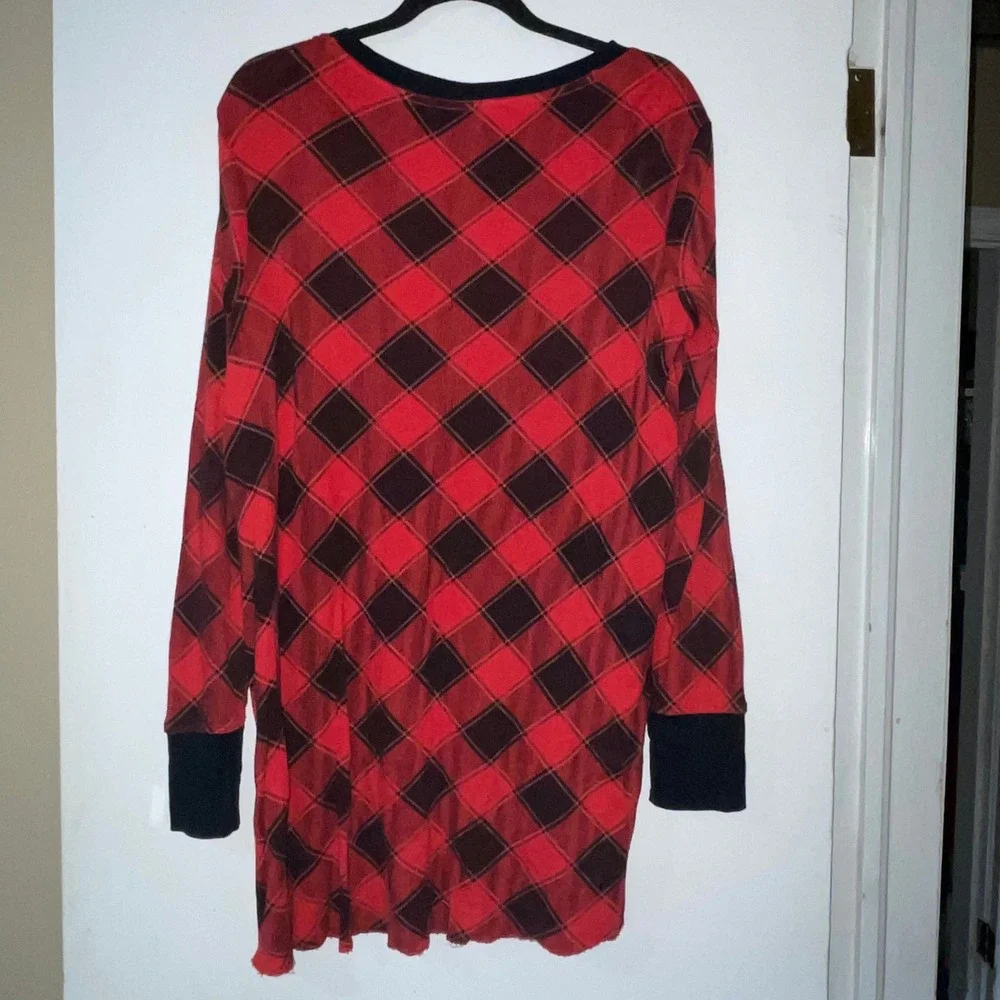 Victoria's Secret Women's Red Black Plaid Long Sleeve Sleep‎ Shirt Nightgown L